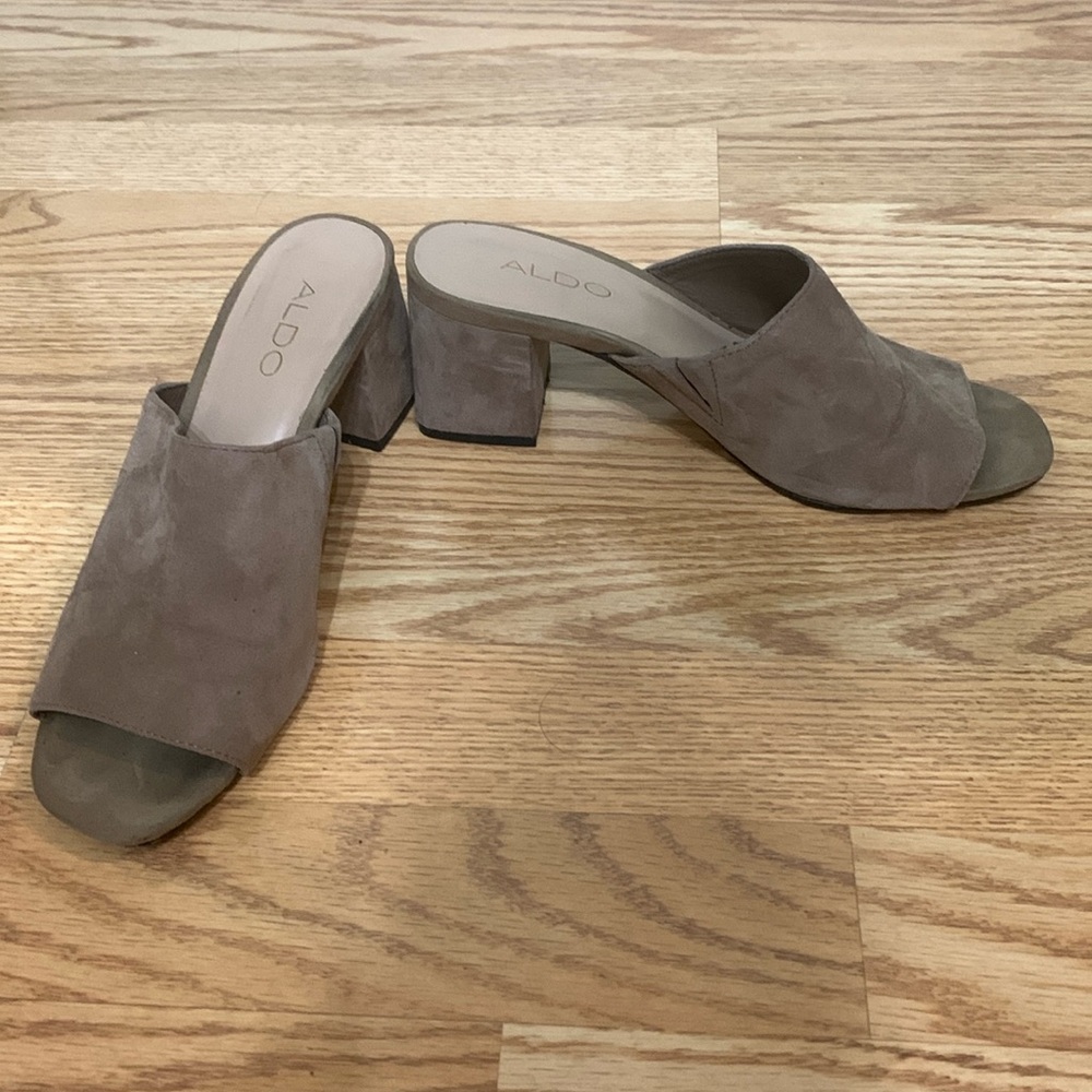 Heeled Taupe Slides